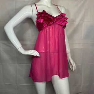 Y2K Ambrielle Hot Pink Ruffle Babydoll Slip💕 - Size L